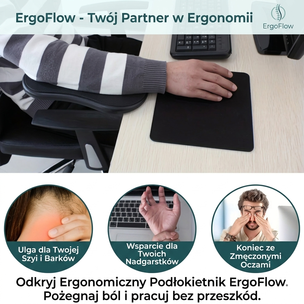 ErgoFlow – Ergonomiczny Podłokietnik do Biurka | Ulga w Bólu Ramienia, Szyi i Pleców
