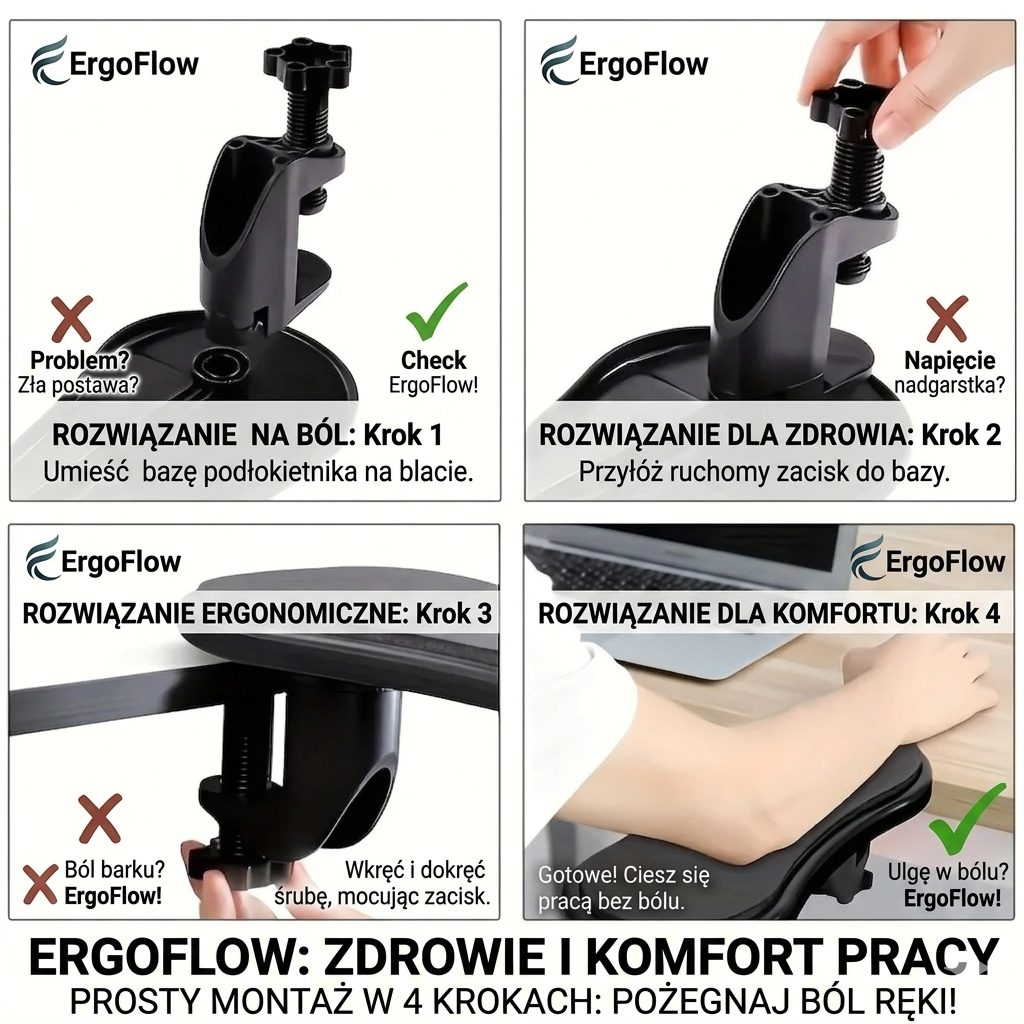 ErgoFlow – Ergonomiczny Podłokietnik do Biurka | Ulga w Bólu Ramienia, Szyi i Pleców