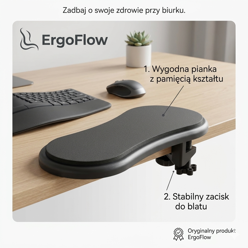 ErgoFlow – Ergonomiczny Podłokietnik do Biurka | Ulga w Bólu Ramienia, Szyi i Pleców